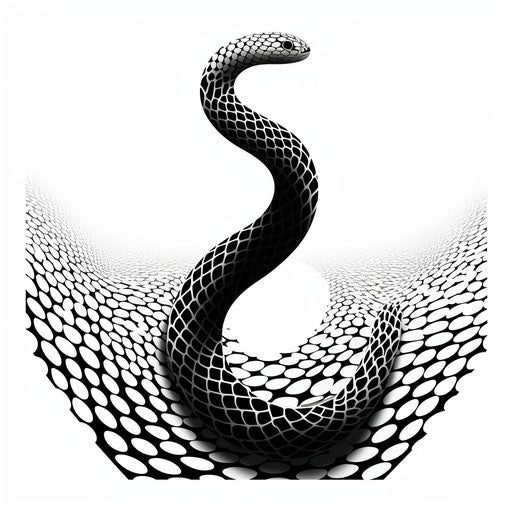 Black and white snake in various artistic styles