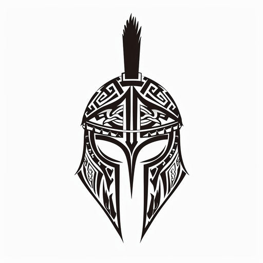 Tribal design of a Spartan helmet on pure white background