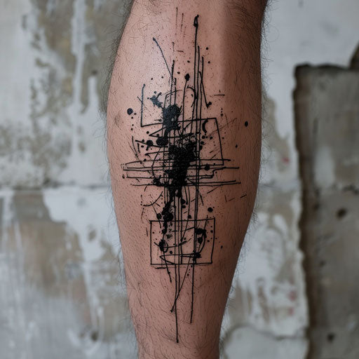 Graffiti-Style Street Art Tattoo, Black Ink Splatter, White Surface