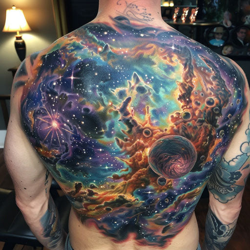 Realism tattoos of a cosmic nebula