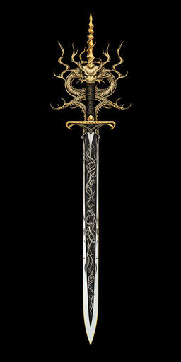 Elegant dragon tattoo on sword, reductionist style