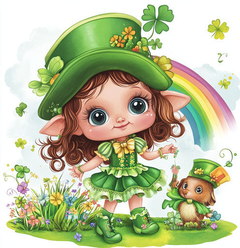 St. Patrick's Day baby girl with leprechaun and doll