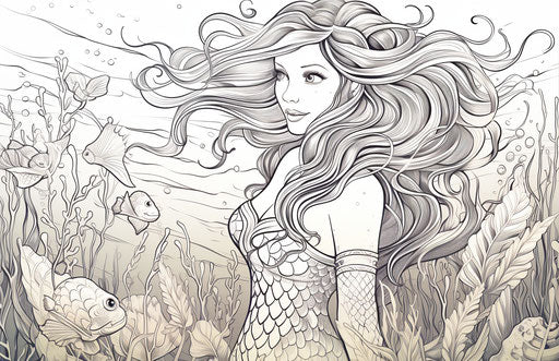 Mermaid underwater coloring pages, captivating 17:11
