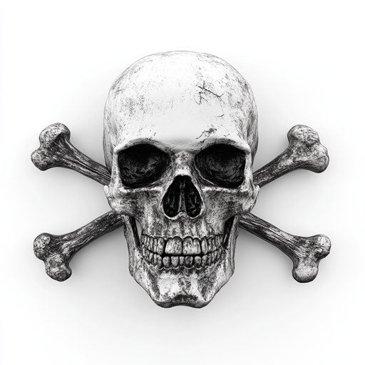 3D skull and crossbones in photo realistic style on flat white background, isolated clipart