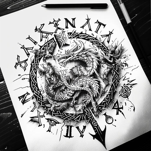 Nordic clipart style for Viking rune circle tattoo