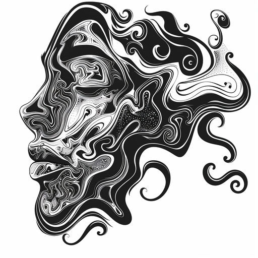 Human face silhouette with black and white patterns
