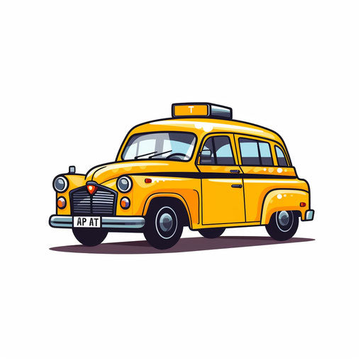 Minimalist style clipart of a taxi on white background