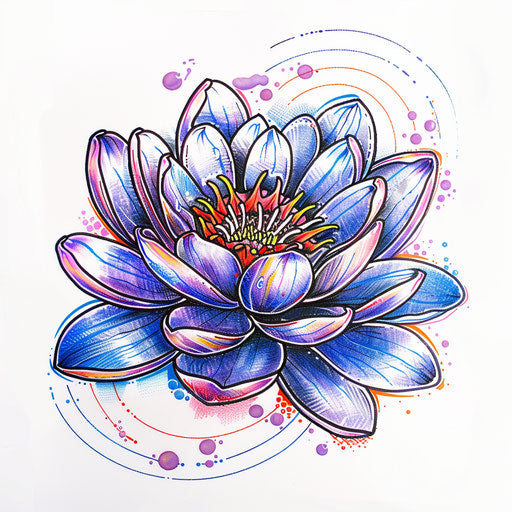 Retro 80s style water lily tattoo design