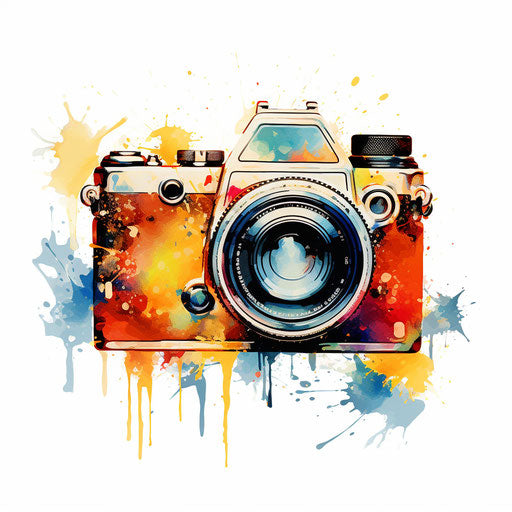 Camera clipart in the style of Impressionistic Art, on white background
