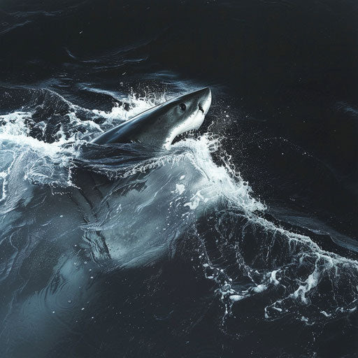 Great white shark's dorsal fin cutting through the ocean surface