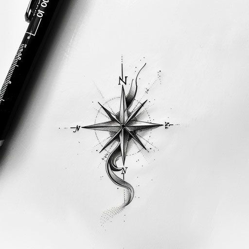 Elegant tattoo sketch with a minimalist black and white compass rose
