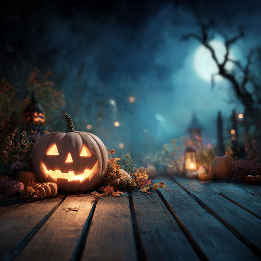 Halloween Night: Glowing Pumpkin and Autumn Elements