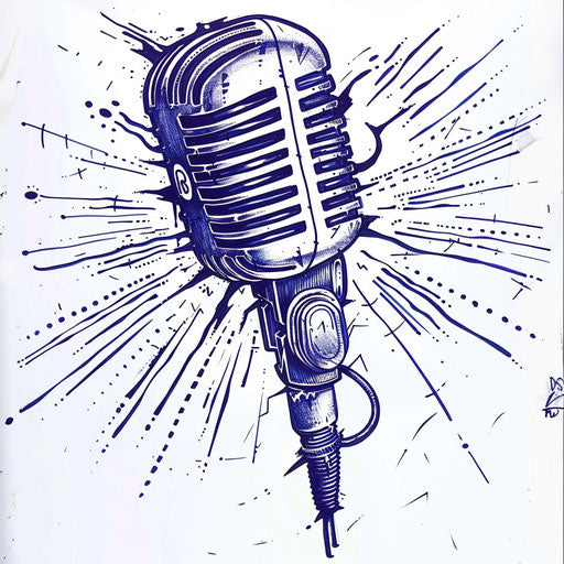 Bold tattoo sketch of microphone with sound waves