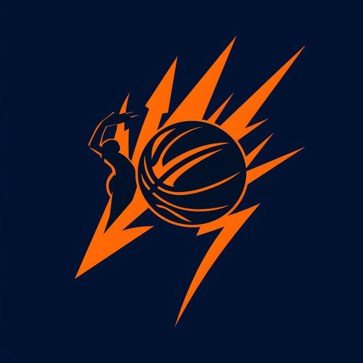 Basketball logo with dynamic arrow on dark blue background
