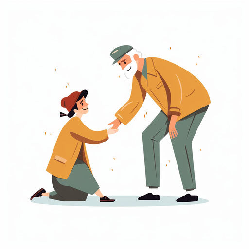 Minimalist-style clipart of helping others, on white background