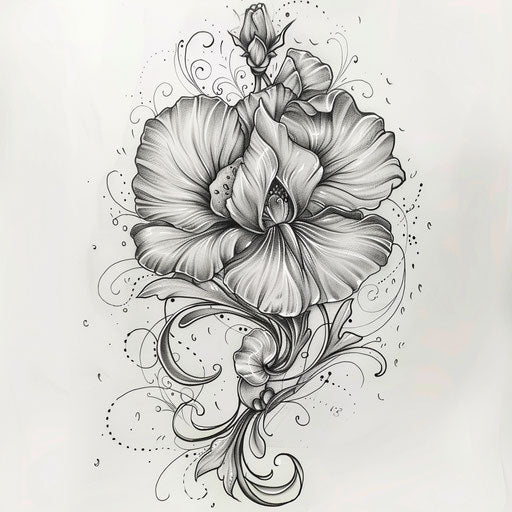 Fantasy tattoo sketch of sweet pea with magical elements