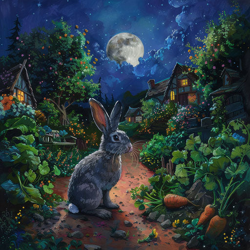 Nighttime discovery of a secret garden by a rabbit