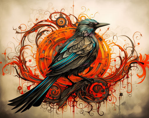 Traditional drawing of a bird with patterns, Maori art style