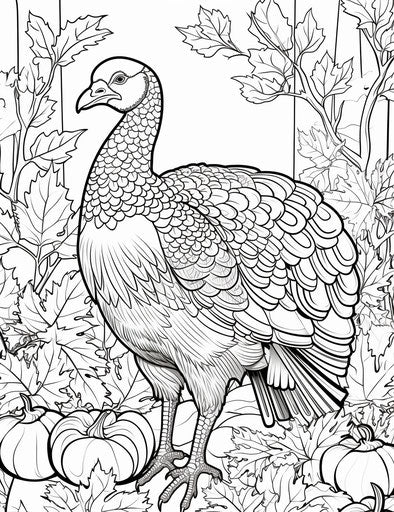 Turkey coloring page with colored details, elaborate, subtle, rounded