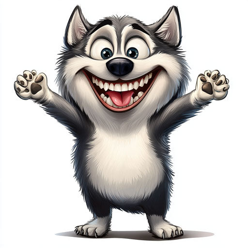 Humorous caricature of a husky clipart with human characteristics