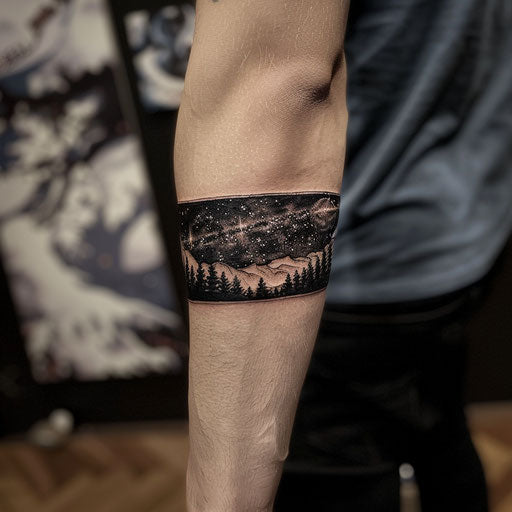 Cosmic galaxy armband tattoo on upper arm