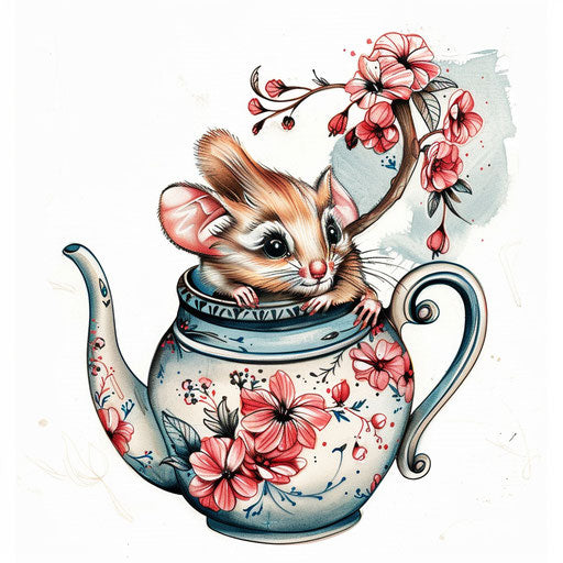 Cute and Colorful Illustration of Dormouse in a Teapot