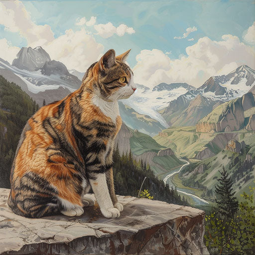 Tortoise sitting in front of mountain scenery