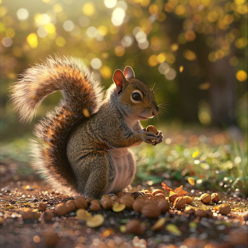 Squirrel gathering nuts on a sunny day