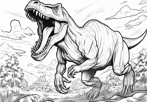 T rex dinosaur coloring pages, in the style of captivating Xbox 360 graphics