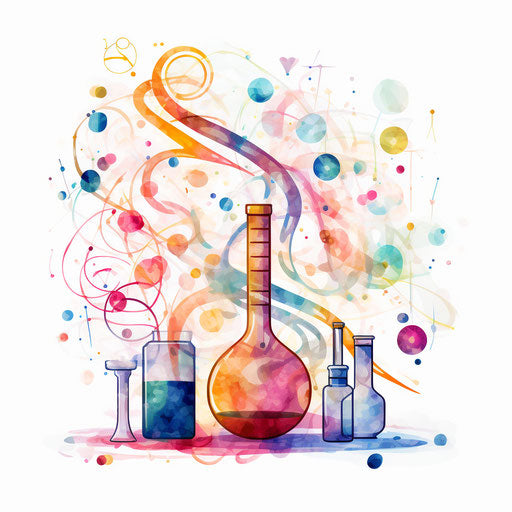 Impressionistic-style science clip art on white background