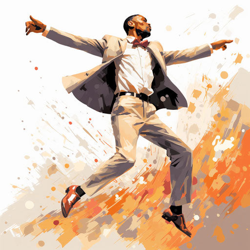 Impressionistic depiction of someone standing up, on white background