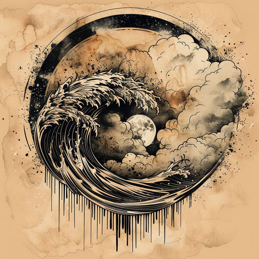 Rustic flat tattoo sketch of a storm