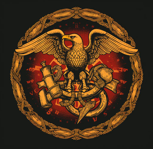 US Marine Corps emblem in golden frame isolated illustration