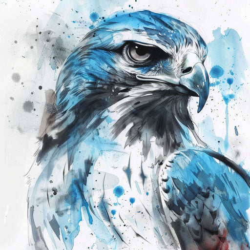 Watercolor hawk tattoo on white canvas