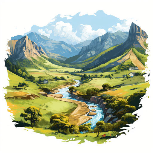 Valley clipart in the style of Oil painting
