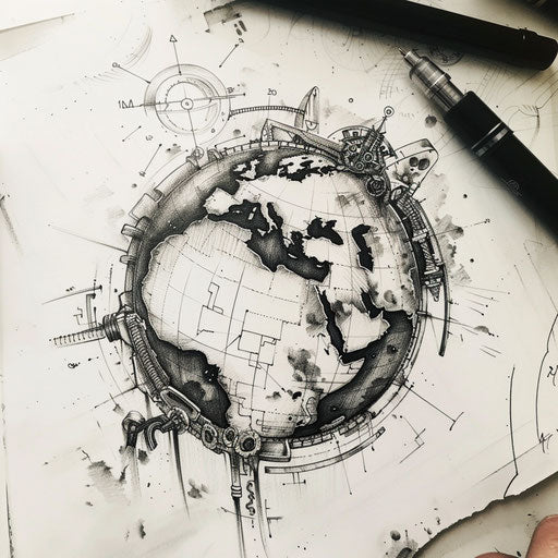 Biomechanical style flat tattoo sketch of Earth