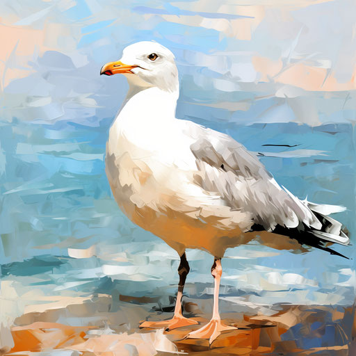 Seagull illustration in the style of Impressionistic Art, on white background