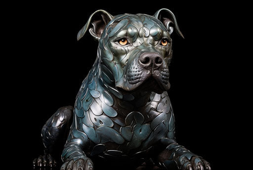The pit bull terrier, in the style of dark azure and brown