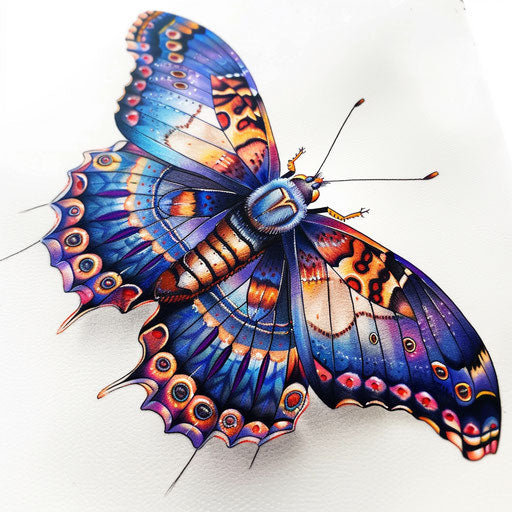 Vivid flat tattoo of a micro realism butterfly