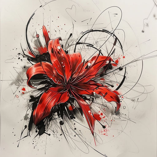 Sketch of street art style tattoo of a red spider lily