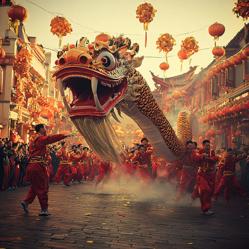Vibrant Chinese New Year celebration with snake dance