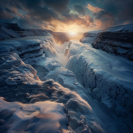 Gullfoss Falls, Iceland, dramatic lighting and shadows