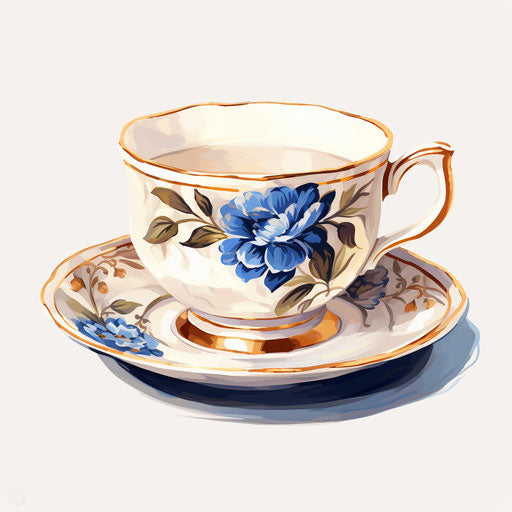 Teacup in Oil painting style, on white background