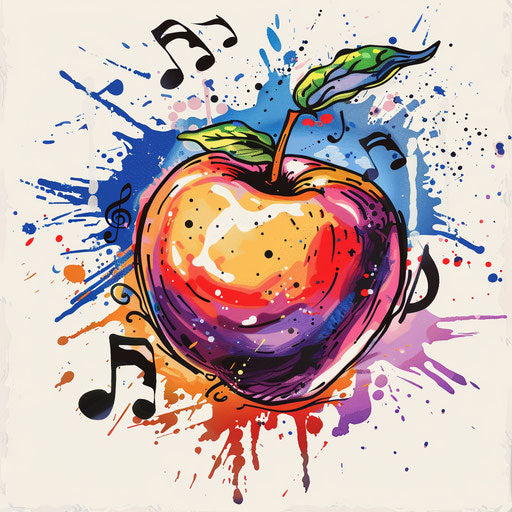 Colorful musical apple, creative symbol in clipart drawing