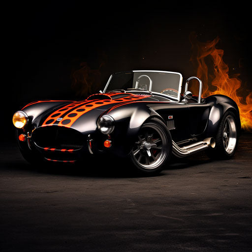 Flame decals on AC Shelby Cobra car