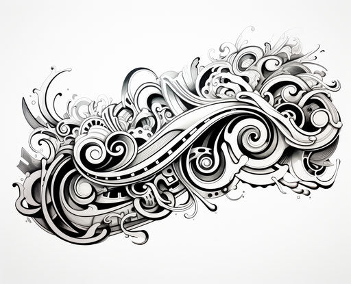 Elaborate tribal tattoo design in black on white background