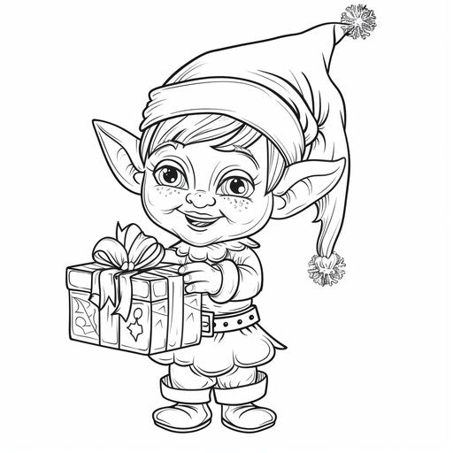 Christmas elf with gift box, perfect for kids