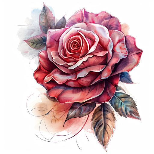 Elegant Rose Tattoo in Watercolor Style