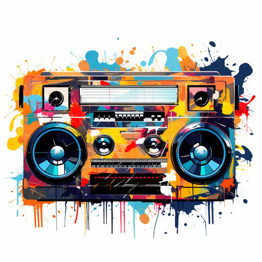 Boombox clipart in the style of Impressionistic Art, on white background