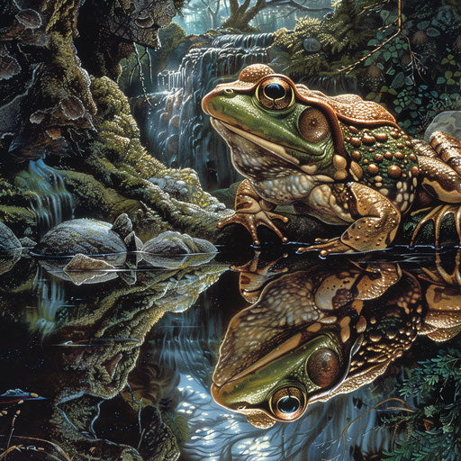 The frog admiring its reflection in a crystal-clear stream